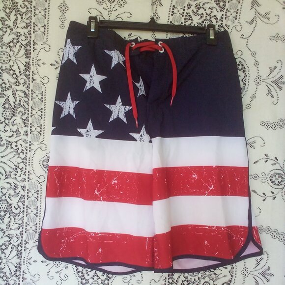 OP Other - OP OPFLEX 4-Way Stretch Men's Red White & Blue American Flag Board Shorts (28)